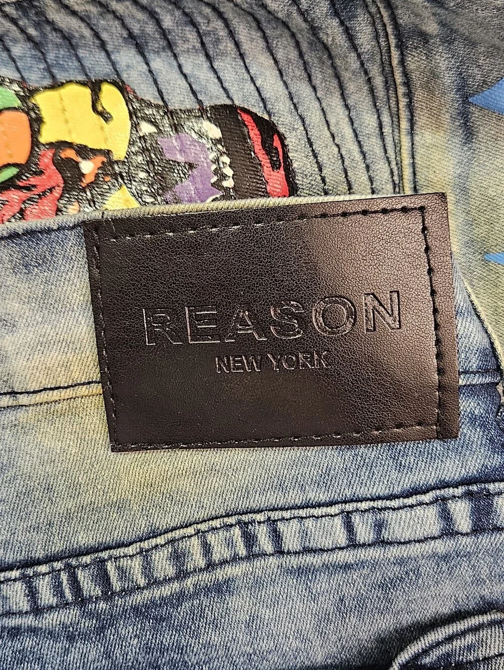 Reason New York Graphic Moto Patch Jeans Slim Fit Denim Mens 30x30 - Picture 14 of 16